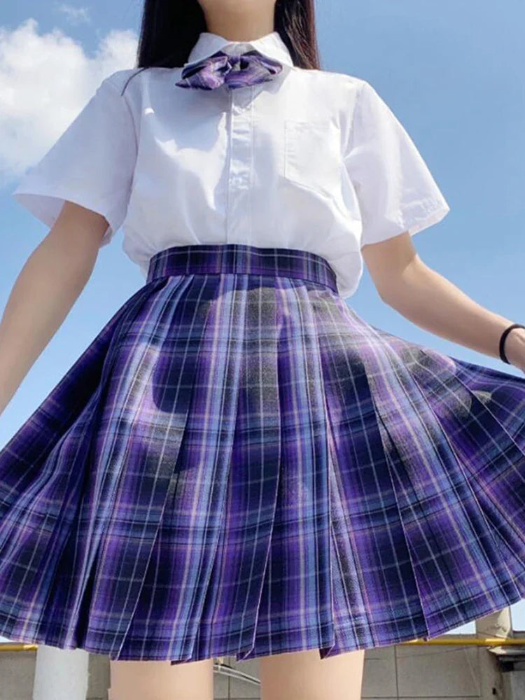Plaid Women Pleated Skirt Bow Knot Summer High Waist Preppy Girls Dance Mini Skirt Cute A Line Harajuku Sexy Japan Faldas