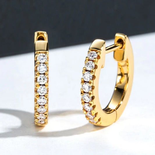 1.5mm D Color Moissanite Huggie Hoop Earrings With Certificate Yellow Gold Plated Huggie Earring For Women Gifts