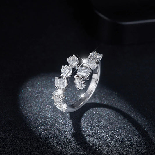 Full Moissanite Wedding Band Ring 925 Sterling Silver with Gold Plated Eternity Ladies Band Women's Lab Diamond Rings