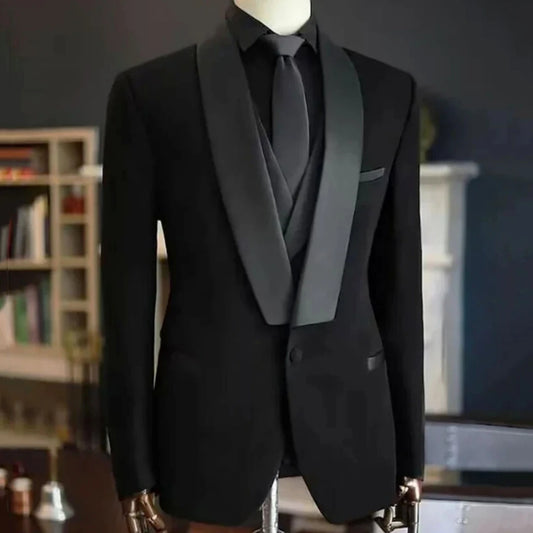 Men Suit 3 Pieces Black With Bright Lapel Single Button For Wedding Banquet Party Prom Business Work Daily Jacket Vest Pants