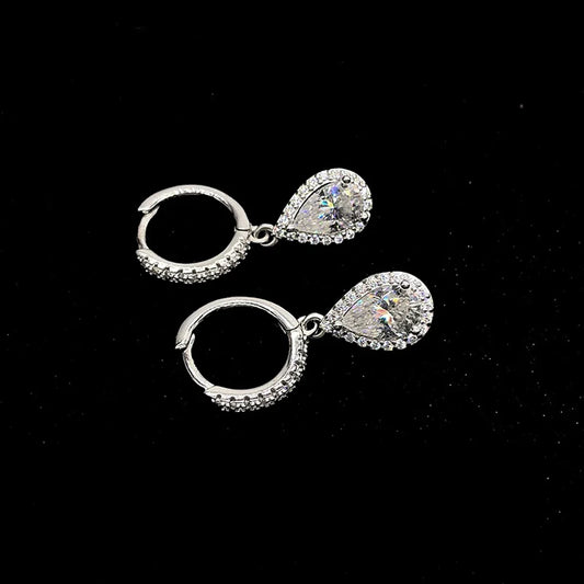 1carat Waterdrop Moissanite Hoop Earrings for Women D Color Pear/Heart/Oval Cut Halo Diamond Earring 925 Sterling Silver Jewelry