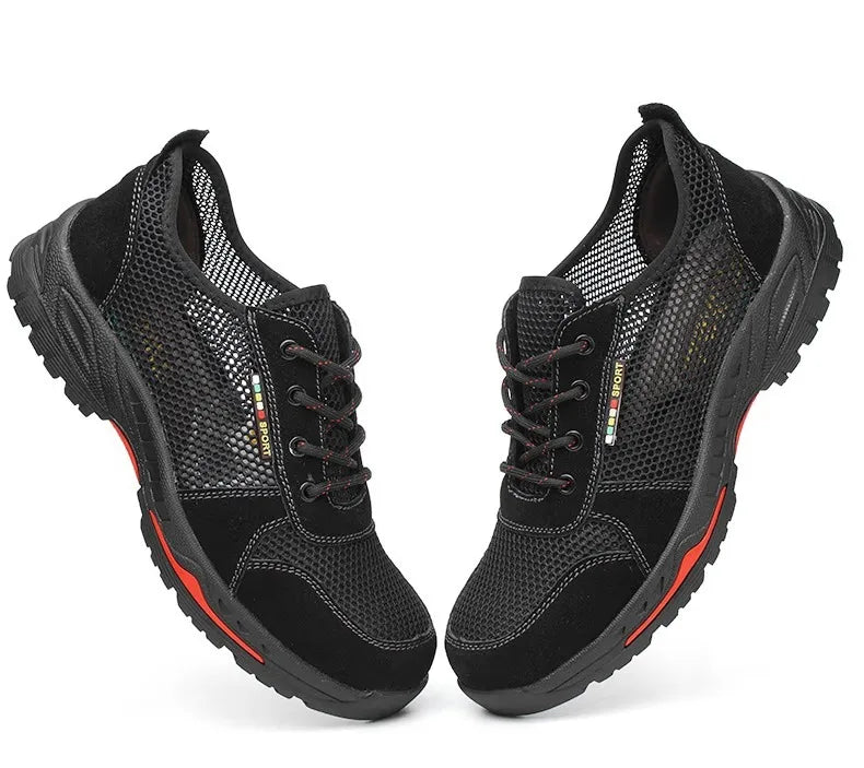 Summer Black Safety Shoes with Steel Toe Lightweight Mesh Ventilation Puncture-proof Durable Impact-resistant Cool Comfortable
