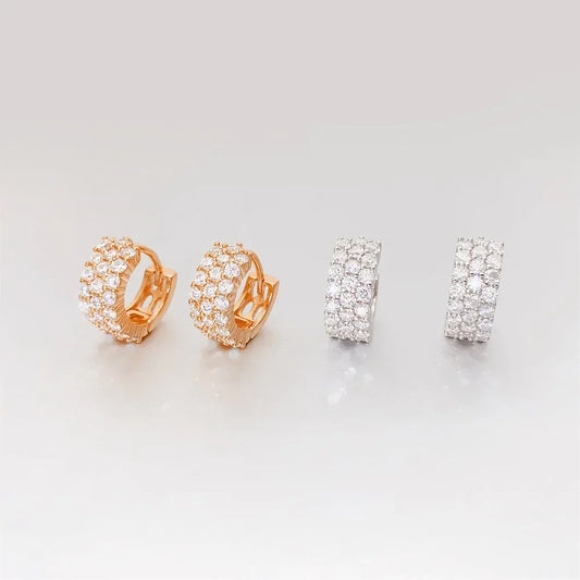 Sparkling Real 3-Row Full Moissanite Hoop Earrings for Women Fine Jewelry S925 Silver Diamond Small Ear Buckle Earring Gift