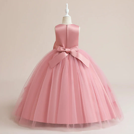 Summer Flower Bridesmaid Girls Dress Elegant Wedding Princess Party Kids Dresses For Girl Gala Bow Birthday Evening Prom Costume