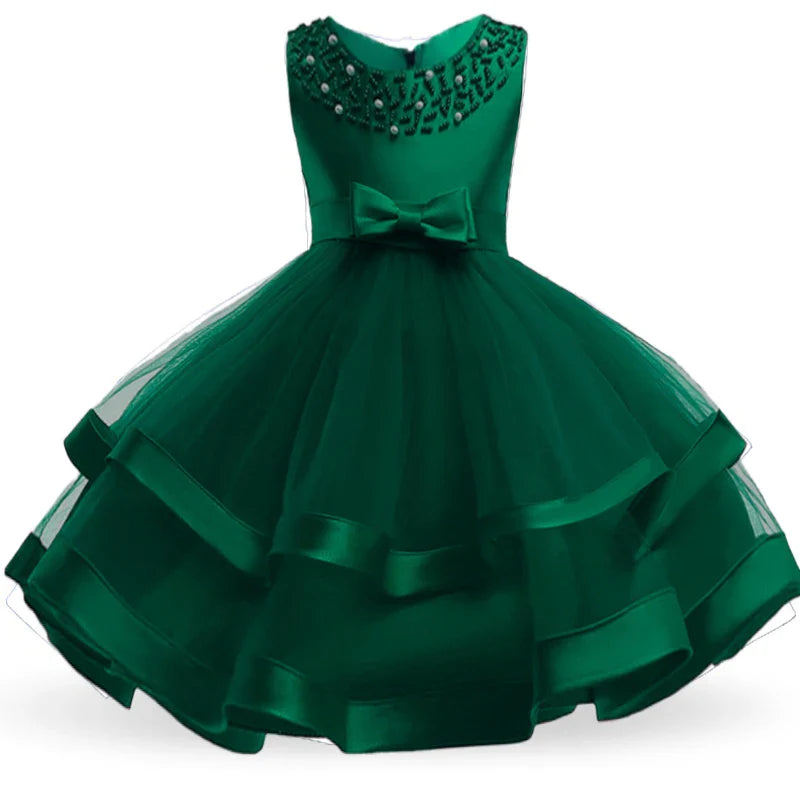 Summer Beading Girl Party Dress Christmas Costume Gala Bow Wedding Birthday Princess Dresses for Girls Baptism Prom Gown Vestido