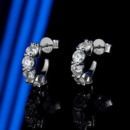 Sparkling D Color Full 3mm 2.6cttw Moissanite Hoop Earrings For Women S925 Silver Plated 18K Pass Diamond Test Earring Gift