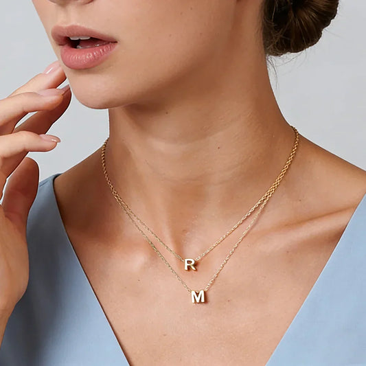 stainless steel Initial Necklace Gold Color Cut Letters Single Name Choker Necklace For Women Pendant Jewelry Gift dropshipping