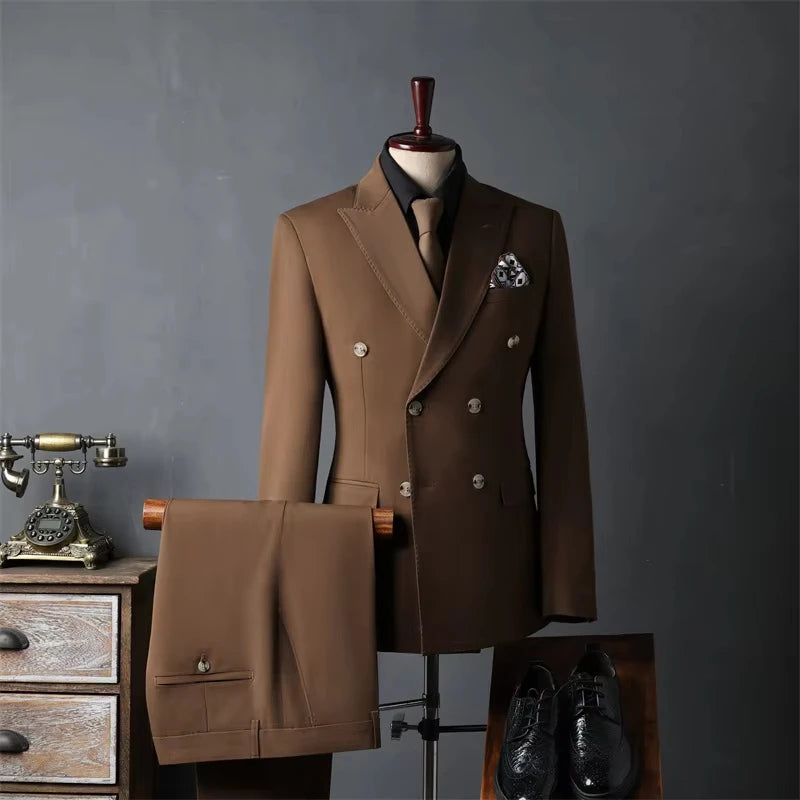 New Classic Business Men's 2-Piece Suit Jacket Pants Slim Fit Groom Formal Event Men Clothing Temperament Wedding Dating Office