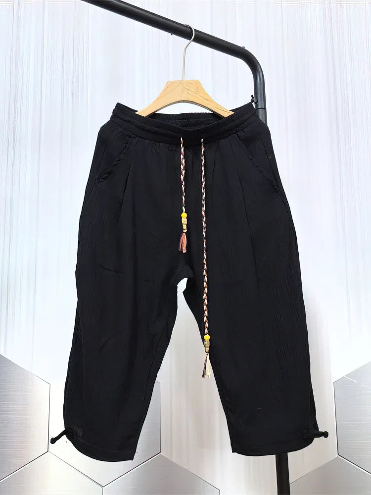Summer Beach Cotton Linen Shorts Men Baggy Wide leg Casual Capris Pants Male Sport Running Shorts 2025 Linen Trousers