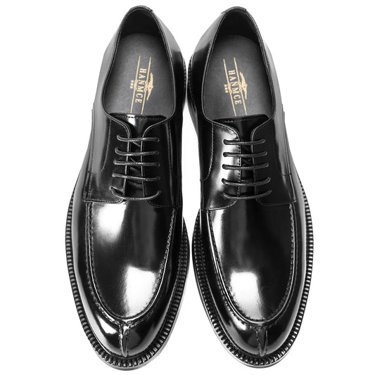 Genuine Leather Classic Black Lace Up Pointed Toe Wedding Formal Elegant Derby Shoes For Men With Free Shipping