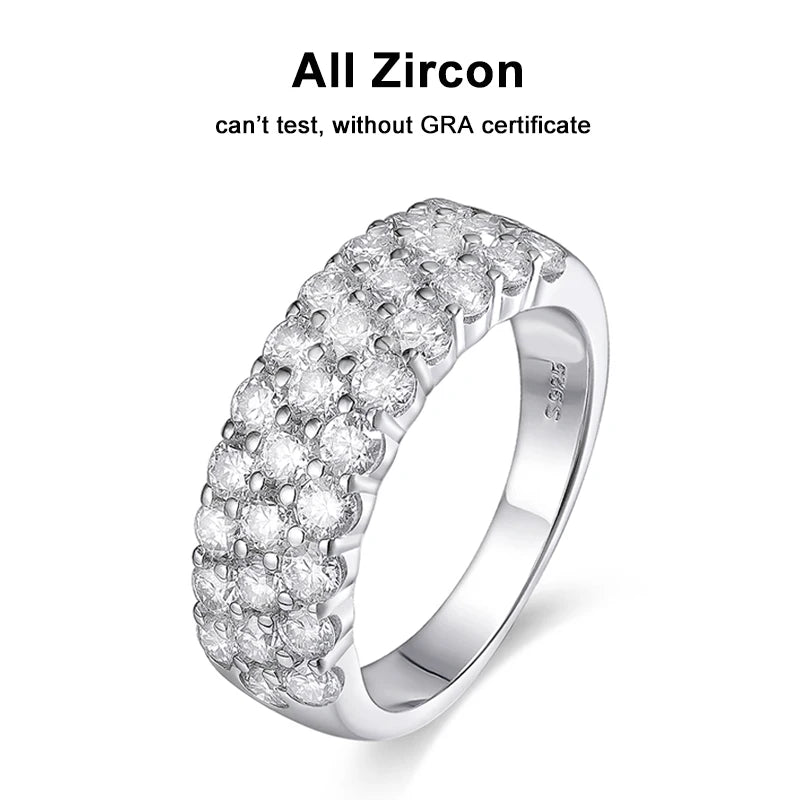 D VVS1 Moissanite Rings for Women Solid 925 Sterling Silver Plated 18k White Gold 3-Row Half Eternity Anniversary Band