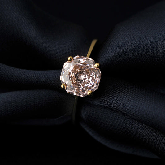 1.5ct 5A Octagon Rose Cut Cubic Zirconia Morganite Pink Solitaire Ring 18K Yellow Gold Plating 925 Sterling Silver