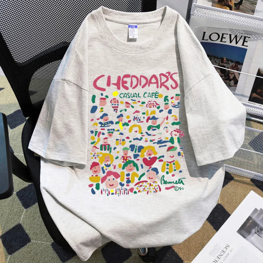 Summer Casual Young Short-sleeved Cartoon Printed Round Neck T-shirt Short-sleeved Large-size Universal Top for Men and Women