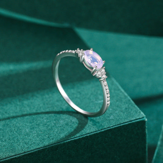 925 Sterling Silver Pink MoonStone Elegant Stackable Finger Ring Eternity Bands for Women Christmas Gifts Fine Jewelry