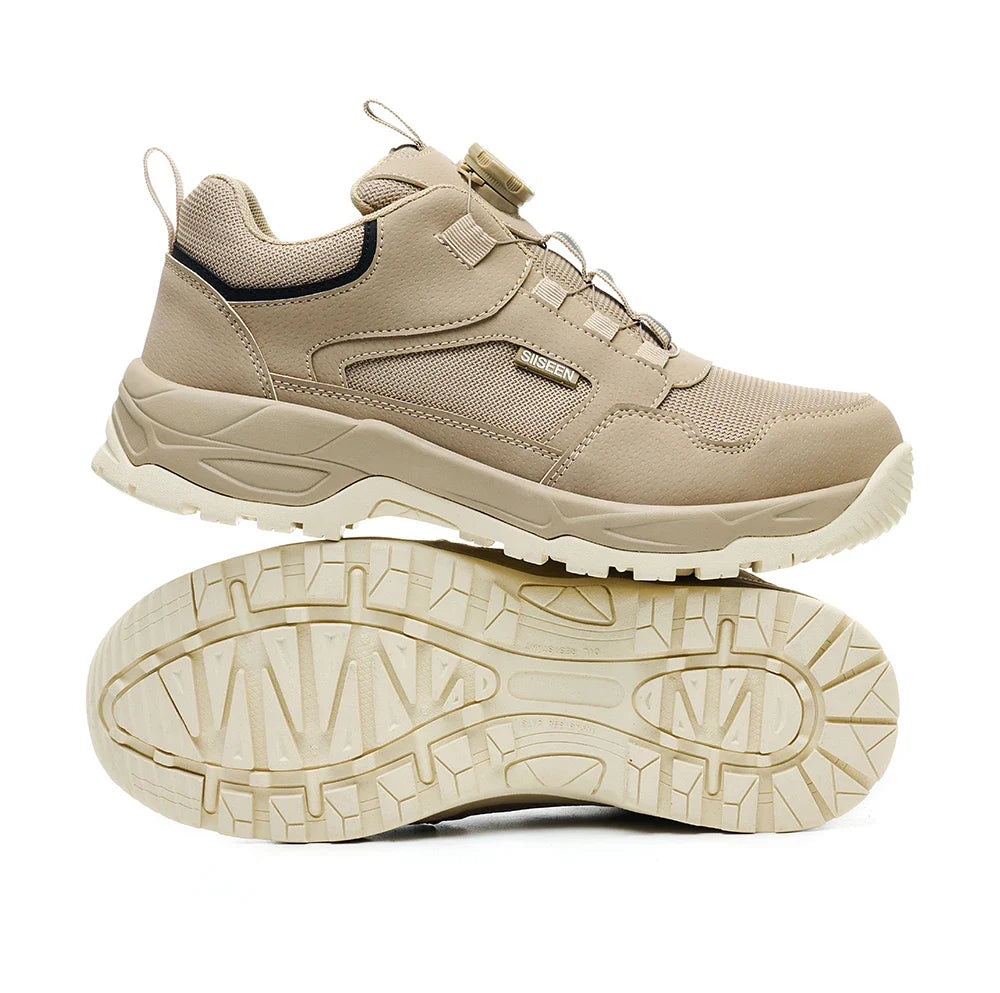 Men's Safety Shoes Steel Toe Anti- Crush Kevlar Rubber Non- Slip Bottom Fashion Button Style Work Shoes