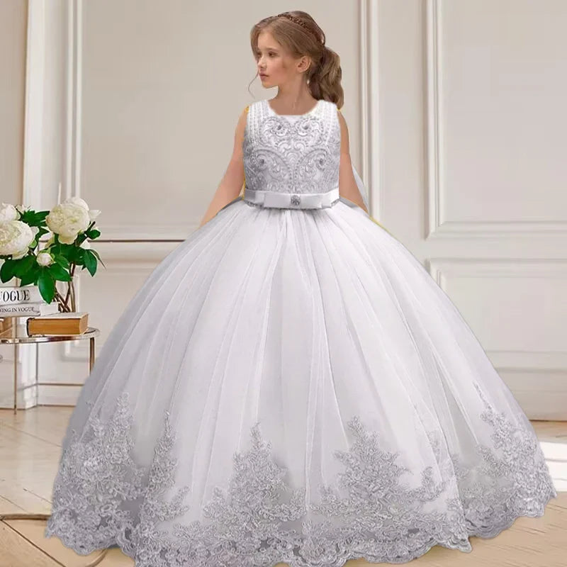 4-12 years old gorgeous girl dress sheer elegant girl birthday party princess dress long carnival evening dress summer clothing