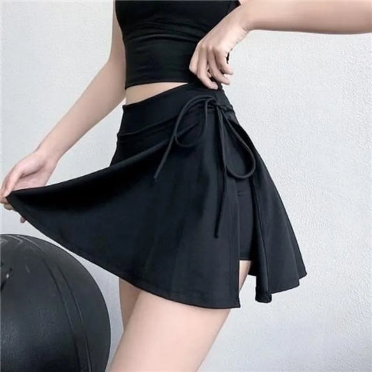 Sports Yoga Skirt Badminton Tennis Skirt Pants Half-body Quick Drying Pocket Skirt Side Split Strap Pants for Outwear Mini Skirt