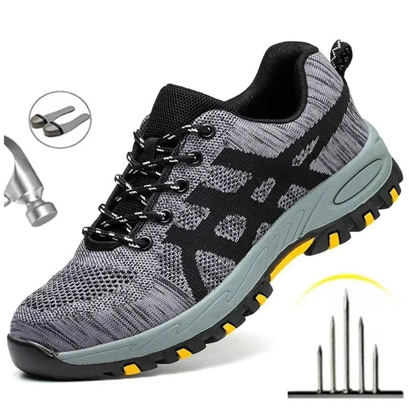 Men's Lightweight Breathable Safety Shoe Steel Toe Cap Anti-drop Anti-piercing Safety Boots for Construction Site Wear-resistant