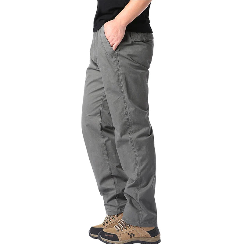 Men's Summer Casual Pants Cotton Thin Style Overalls Elastic Waist Outdoor Sports Loose Work Pants Trend Solid Color Pants