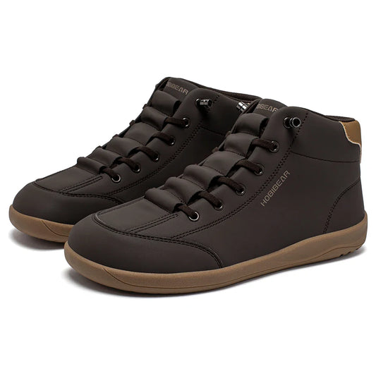 Botas de cano médio tipo "barefoot" para homens e mulheres, com bico largo, estilo coturno, para uso externo, antiderrapantes, em couro sintético.