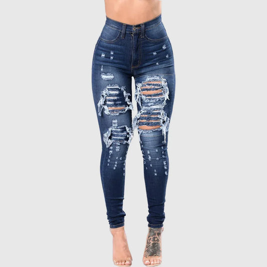 High Waist Ripped Jeans for Women Skinny Black Pockets Jeans