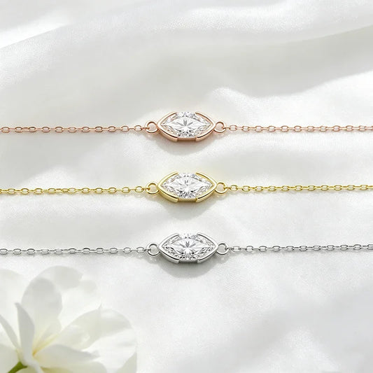 1CT D Color Marquise Cut Moissanite Bracelets for Women Adjustable Chain Birthday Gift 100% Real Pure 925 Silver Jewelry