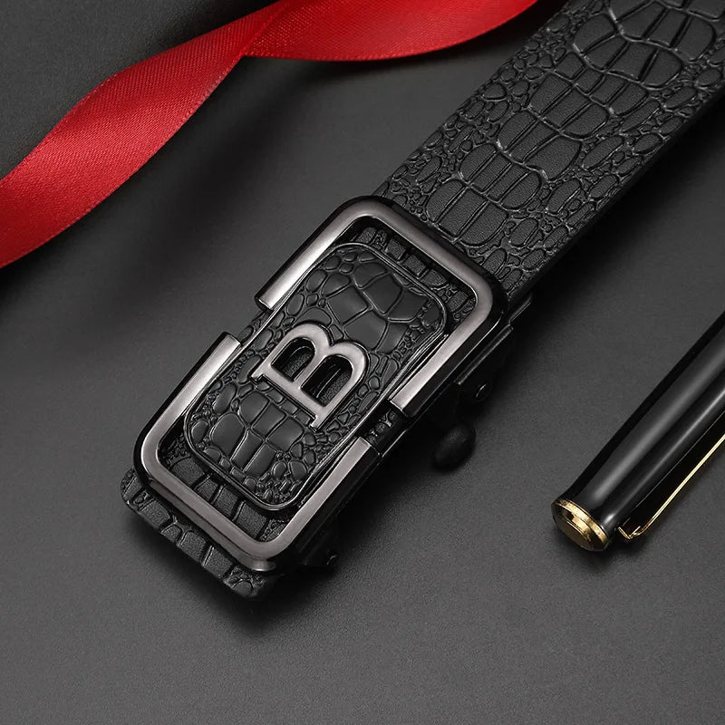 Men's Belt B-Type Belt Toothless Inner Wear Automatic Buckle Belt PU Men's Style Simple Business