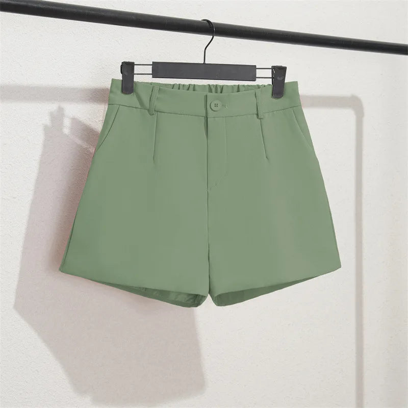 Solid Casual Elegant Trendy OL Office Lady Short Women's Pants Korean Sweet Fashion Elastic Waist Basic All-match Loose Shorts