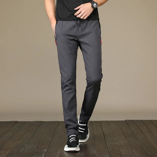 Men'sPants zippered Summer New Black Gray Thin Business Casual Pants Outdoor Elastic Breathable Straight Leg Sweatpants