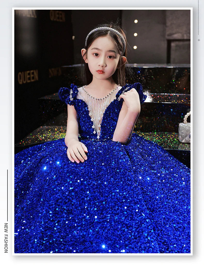 Princess Dress Sequin Evening Weddings Long Dresses Elegant Formal Ball Gown For Girls Birthday Gift 1-14Y