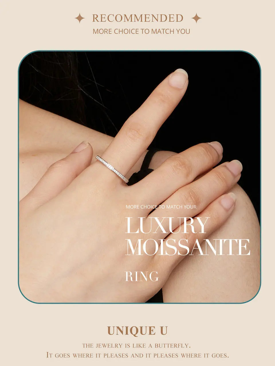 Moissanite Wedding Band 925 Sterling Silver Eternity Rings Platinum Plated Lab Created Diamond Stackable Ring for Women