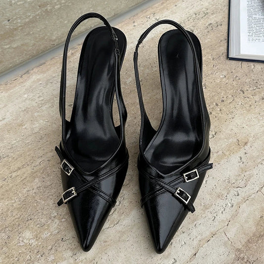 Big Size Footwear Wine Red Women High Heels Shoes Fashion Pointed Toe Pumps Ladies Thin Heels Shoes Female Slingbacks Slides