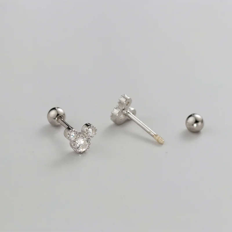 925 Sterling Silver Fashion Cute Cartoon Mouse Screw Bead Stud Earrings for Women Simple Chic Girl Party Jewelry Gifts