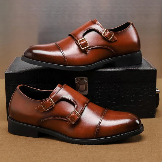 Men leather brogue oxford shoes vintage carved handmade round toe casual formal footwear