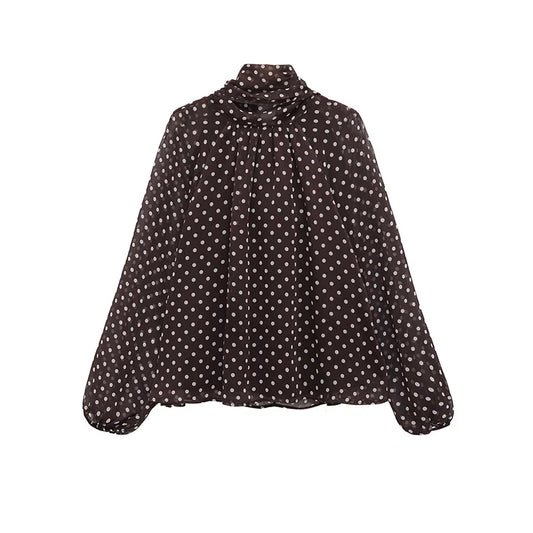 Polka Dot Printed Women Shirt 2026 Spring New Bow Tied Blouse Woman Tops Lady Ruffles Long Sleeve Loose Elegant Blouses Top 