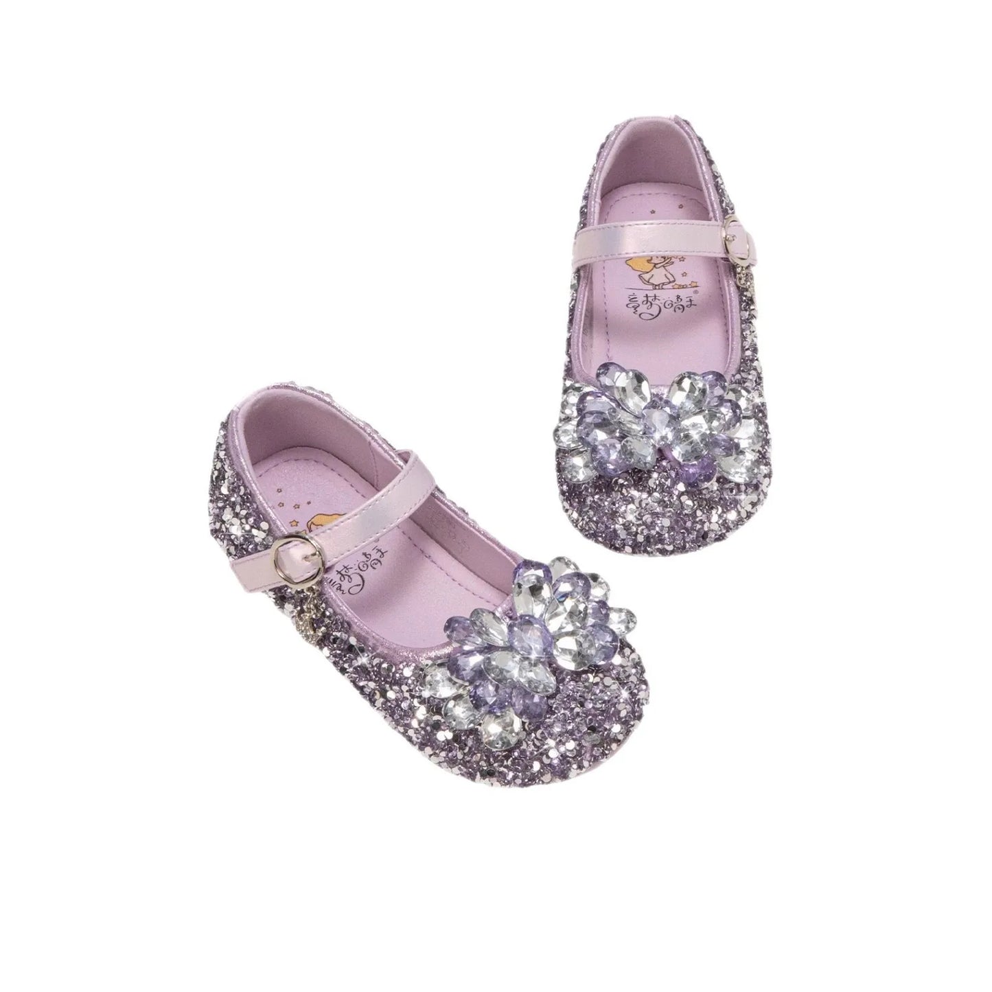 Girls Crystal Slip-On Shoes Soft Bottom Rhinestone Princess Flats Spring Autumn New Style Kids Lightweight Sweet Leather Shoes