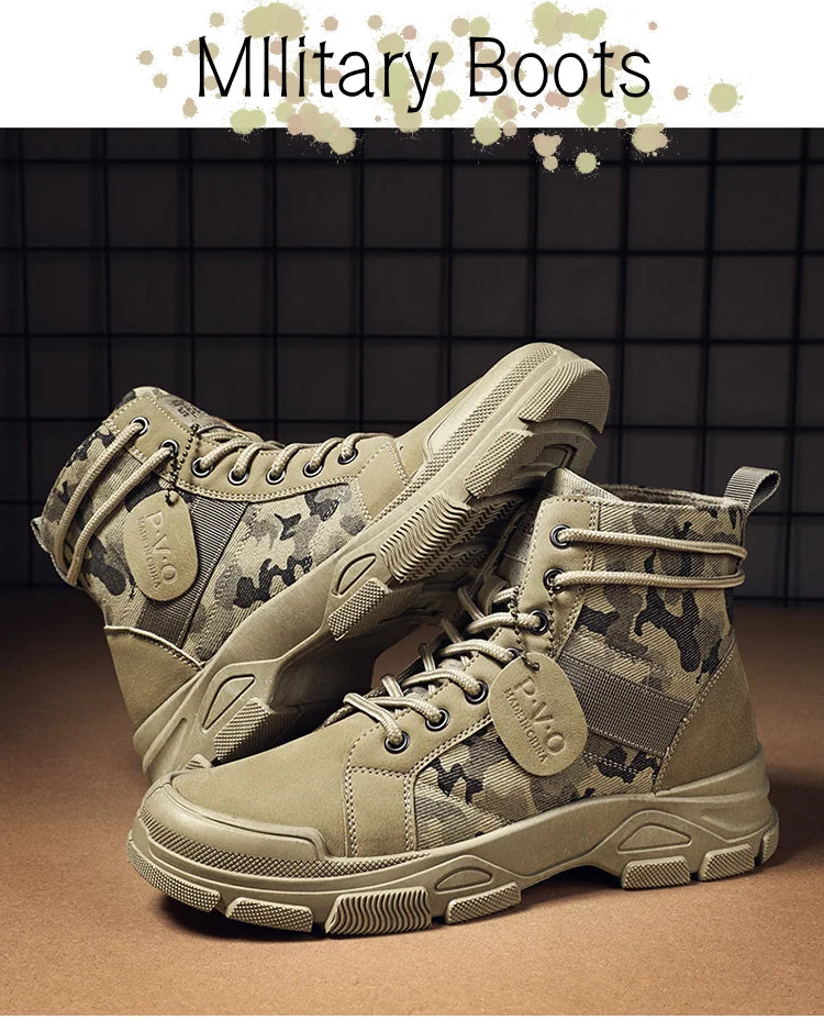 Military Boots Men Women Camouflage Khaki Black High-top Industrial Anti Skid Tactic Mechanic Work Climb Sports Sneaker