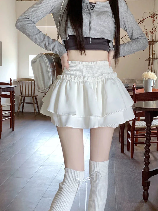 Mini Skirt Cute Sexy Balletcore Elastic High Waist Ball Gown Ruffle Patchwork Lolita Skirt Short Korean Sweet Y2K Women Clothing