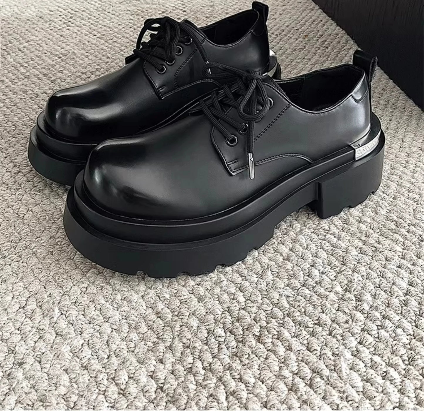 Original niche polished formal leather shoes new high-end feel thick sole with 7CM height increase big head casual shoes