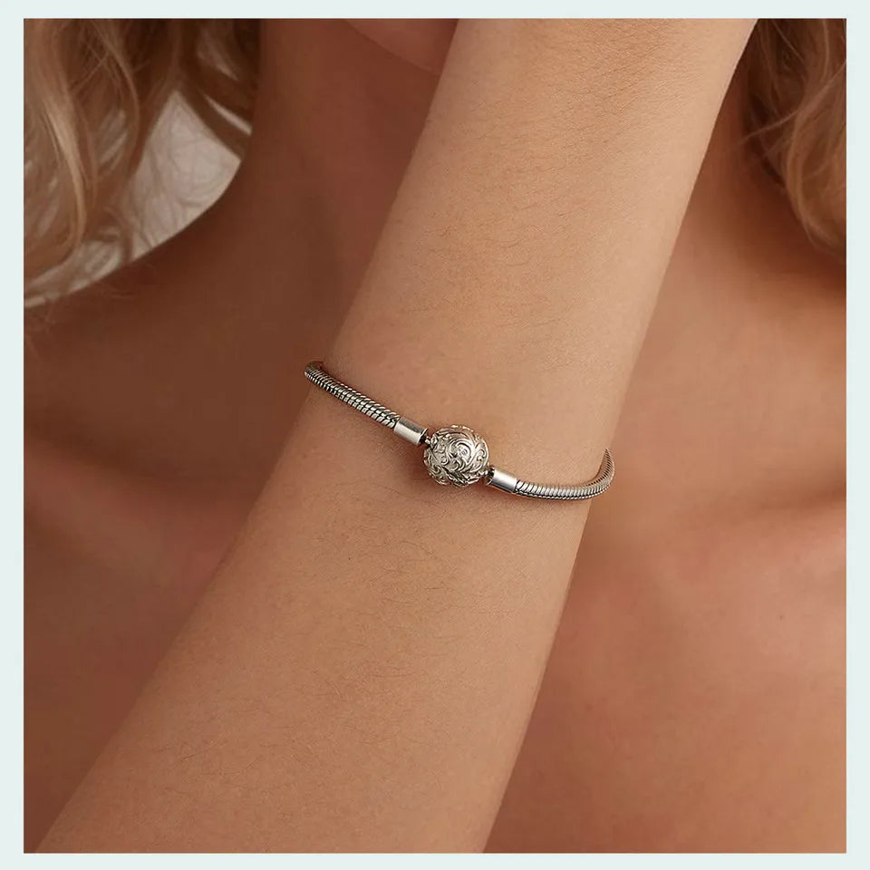 925 Sterling Silver Charm Bracelet For Woman Retro Palace Pattern Clasp Snake Chain Bracelet Fit Any Charm Gift SCB281