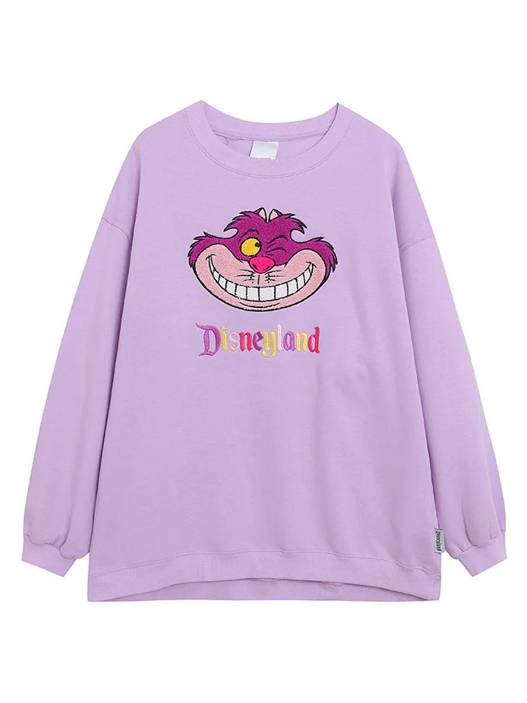Embroidery Sweatshirt Women Casual Fleece Jumper Tigger Cheshire Cat Cartoon Loose Pullover Top O Neck