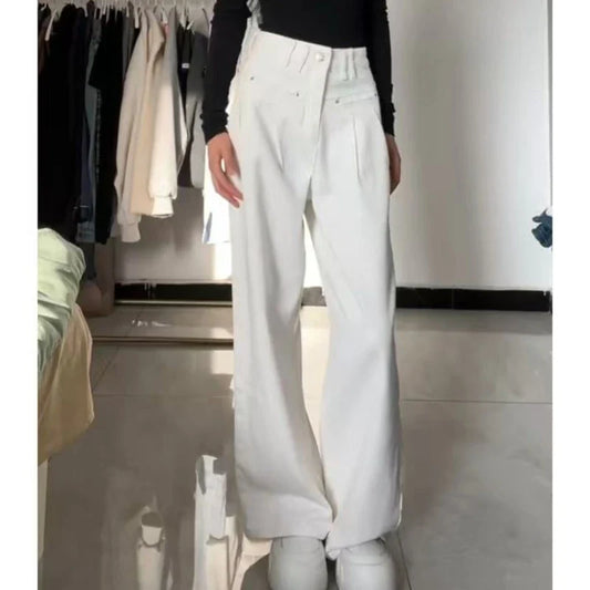 Autumn Spring Denim Pant Women Jeans Vintage Straight Trousers Fashion Female White Black Wide Leg Pants Casual Jeans