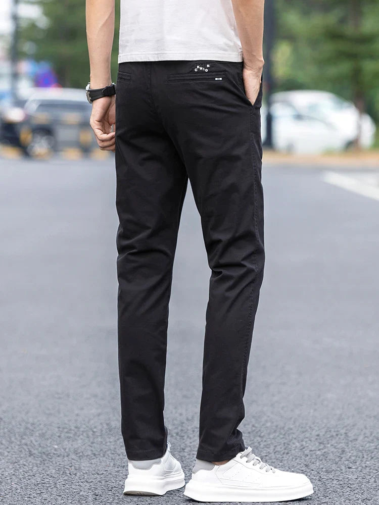 Slim Fit Straight Thin Casual Pants for Men Business Classic Stretch 98% Cotton Soft Spring Summer Trousers Brand Clothing