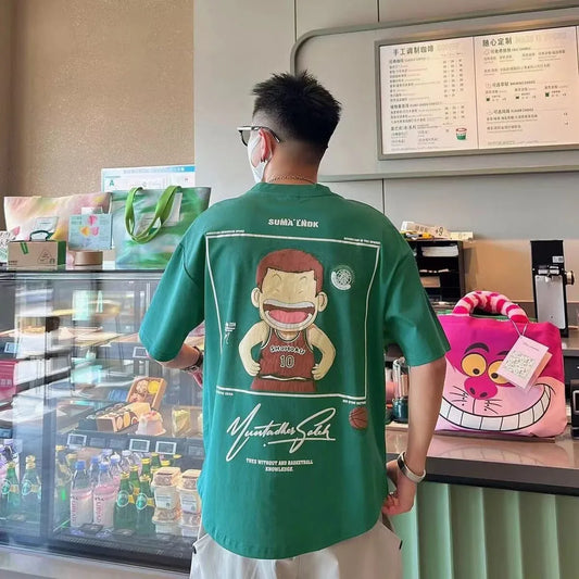 Men's Oversized Tee Casual Loose Japanese anime slam dunk Printed T-shirt Suitable Men Women