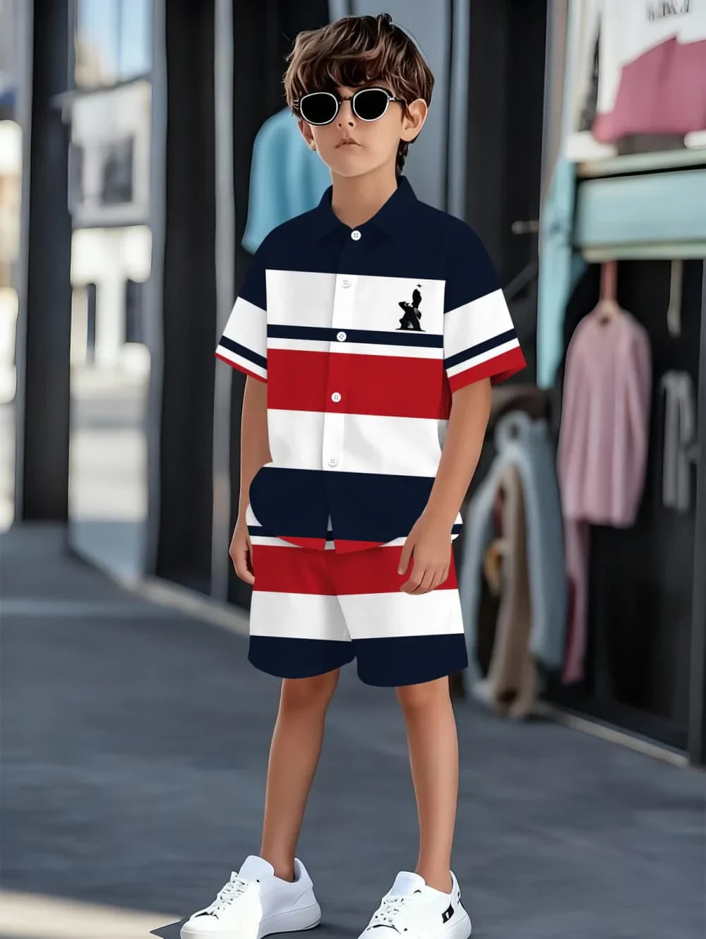 Boys Clothes Casual Colorblock Short Sleeve Shirt + Shorts Kids' Sets and Outfits Outdoor Quick Drying Shirt Casual Children Top