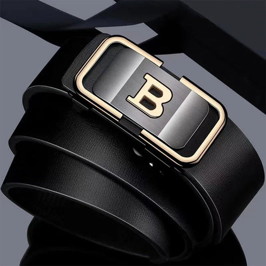 New Fashion Men's Belt Toothless Automatic Buckle Belt Alloy Letter Button for Business Fashion High Quality Men'Strap