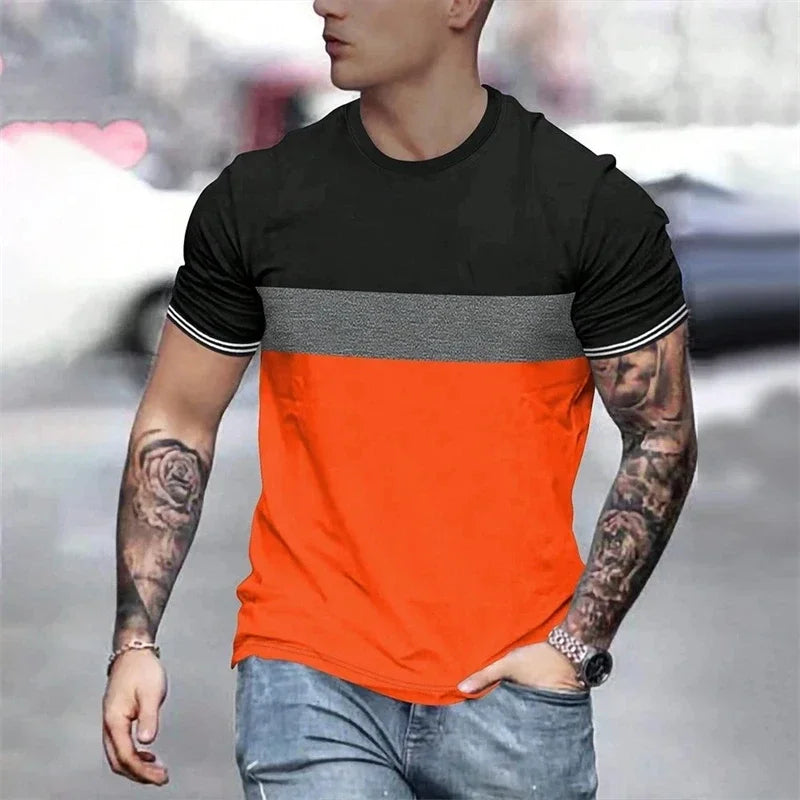 Camiseta masculina de verão, gola redonda, estampada, Harajuku, streetwear, esportiva, casual, manga curta, tamanho grande, top confortável