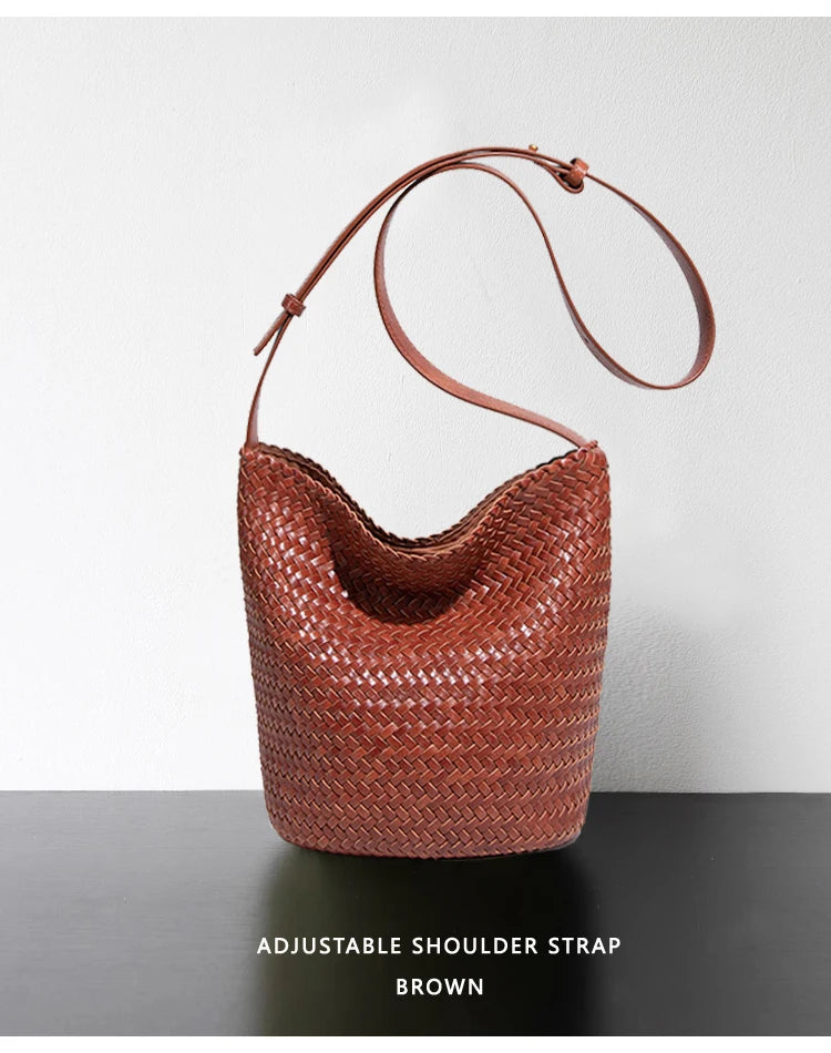 luxury woman handbagNew high end Hand-woven genuine leather women's bag large capacity shoulder tote bag underarm bag bucket bag