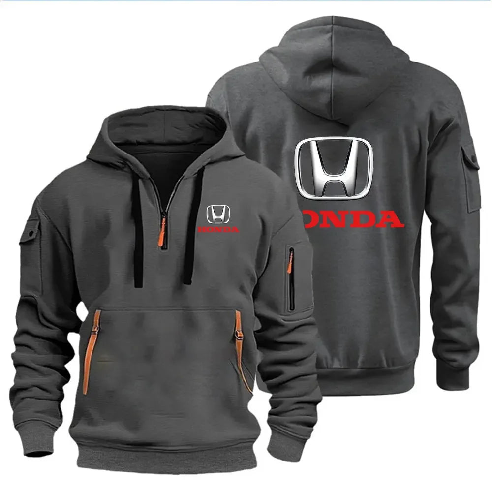 Autumn and Winter Men's Honda Logo Print Casual Hoodie Sportswear Fleece Warm Jacket Suit Shirt Outdoor Racing Fan Clothing