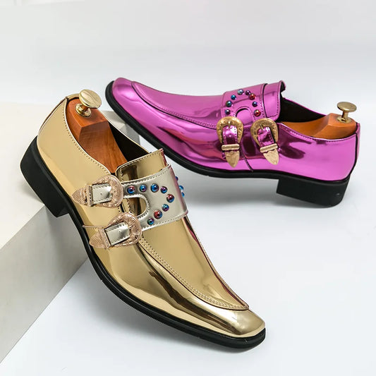 Pink Mens Patent Leather Shoes Designer High Quality Pointed Chelsea Formal Shoes Man Dress Wedding Party Shoes Men